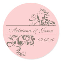 Pink and Gray Flourish Monogram Sticker