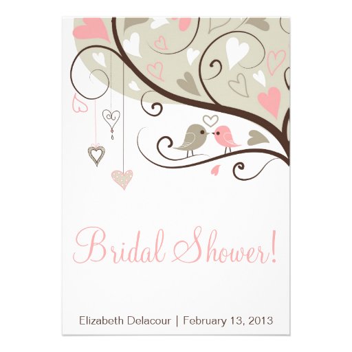 Pink and Gray Love Birds Bridal Shower Invitation