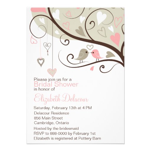 Pink and Gray Love Birds Bridal Shower Invitation