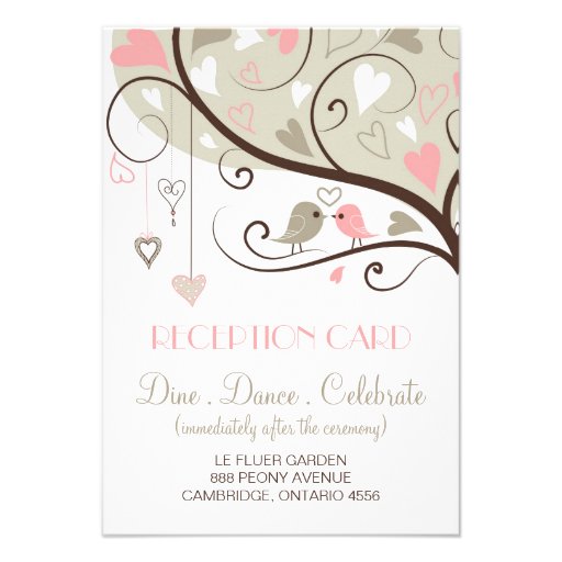 Pink and Gray Lovebirds Wedding Reception Card