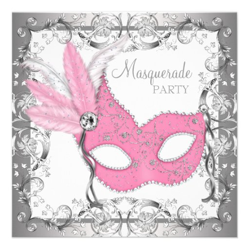 Pink and Gray Masquerade Party Custom Announcements