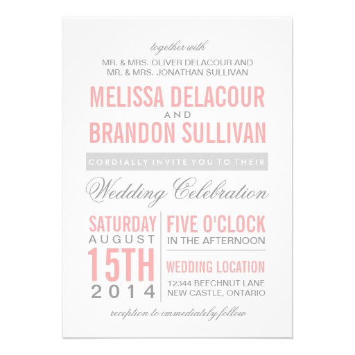 Pink and Gray Modern Typography Wedding Invitation (front side)
