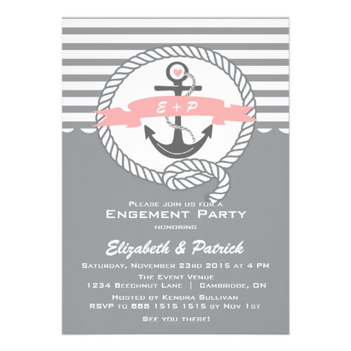 Pink and Gray Nautical Engagement Party Invitation