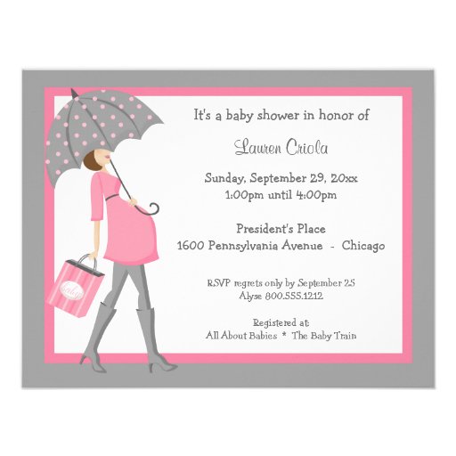 Pink And Gray Shopper Baby Shower Invitation