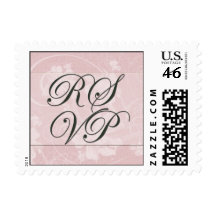 Pink and Gray Small RSVP Postage Stamps