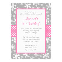 Pink and Gray Snowflakes Winter Onederland Custom Invites