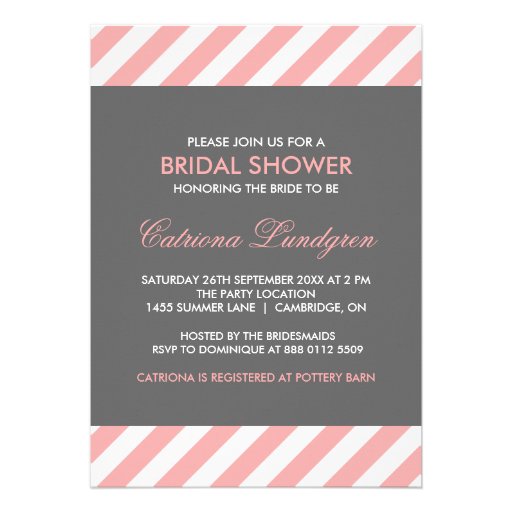 Pink and Gray Stripes Bridal Shower Invitation