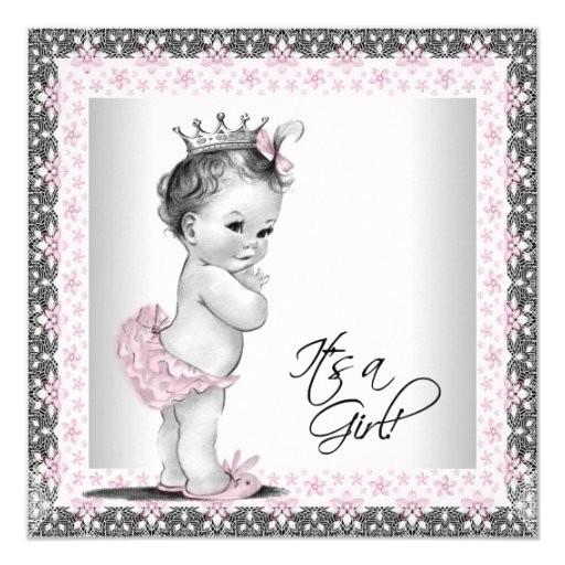 Pink And Gray Vintage Baby Girl Shower Card Zazzle