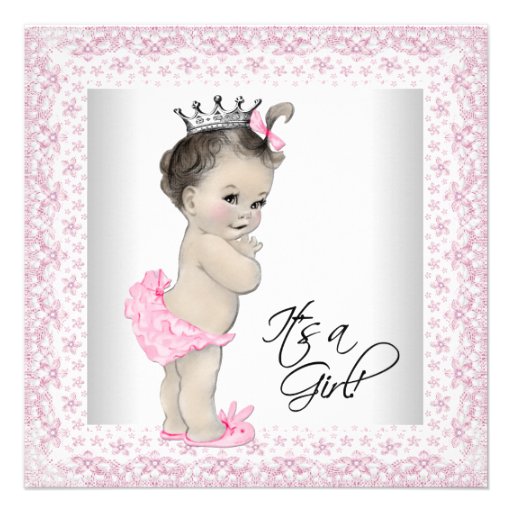 Pink and Gray Vintage Baby Girl Shower Custom Announcement