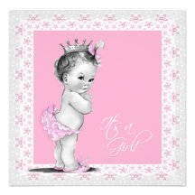 Pink and Gray Vintage Baby Girl Shower Custom Invitations