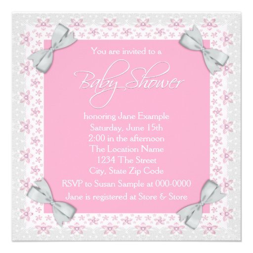 Pink and Gray Vintage Baby Girl Shower Custom Invitations