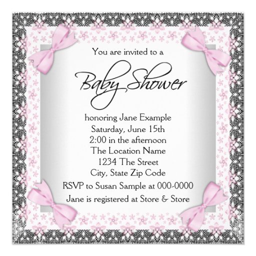 Pink and Gray Vintage Baby Girl Shower Personalized Invitation
