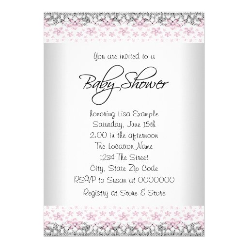 Pink and Gray Vintage Baby Girl Shower Announcements