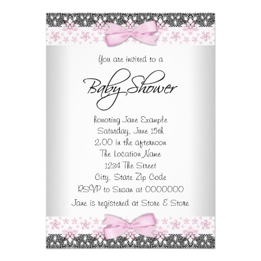 Pink and Gray Vintage Baby Girl Shower Personalized Invites