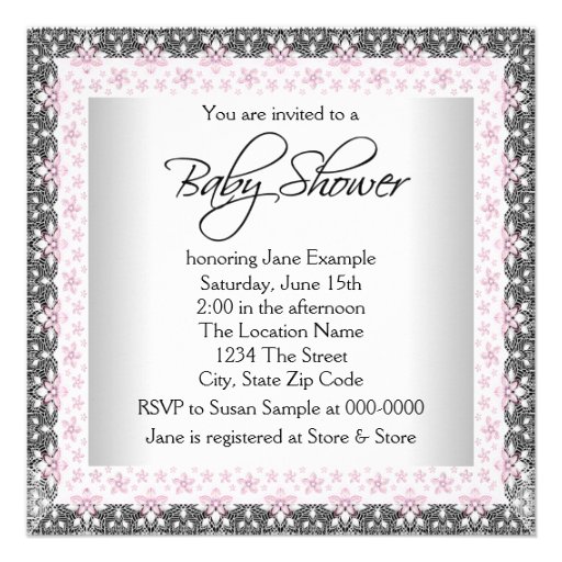 Pink and Gray Vintage Baby Girl Shower Personalized Invite