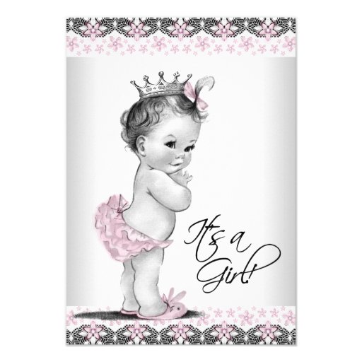 Pink and Gray Vintage Baby Girl Shower Invitations
