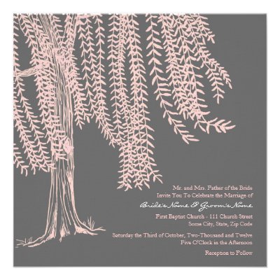 Pink and Gray Willow Tree Wedding Invitation