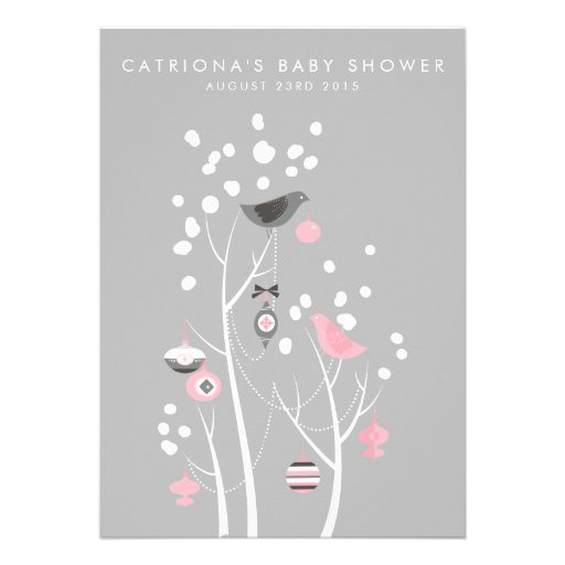 Pink and Gray Winter Snow Baby Shower Invitation