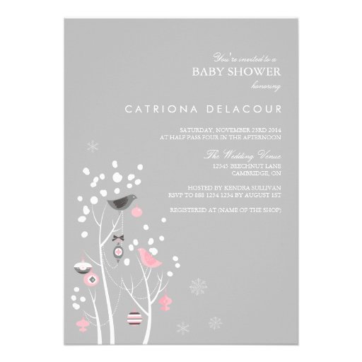 Pink and Gray Winter Snow Baby Shower Invitation