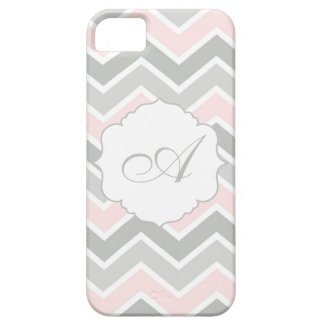 Pink and Gray Zigzag Chevron Monogram iPhone 5 Case