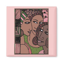 Pink and Green African American Women magnets by cutencomfy Pink and Green African American Women magnets