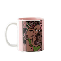 Pink and Green African American Women mugs by cutencomfy Pink and Green African American Women mugs