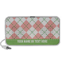 Pink and Green Argyle Doodle Speakers Personalized