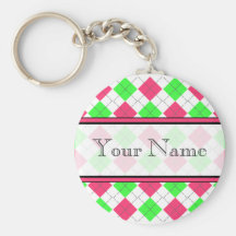 Pink And Green Argyle Keychain