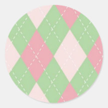 Pink and Green Argyle Round Stickers