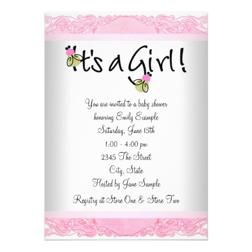 Pink and Green Baby Girl Shower Invitations