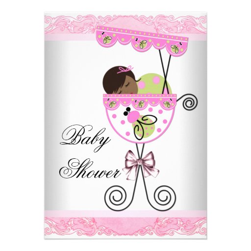 Pink and Green Baby Girl Shower Invitations