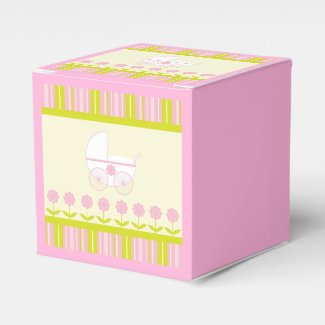 Pink and Green Baby Stroller Party Favor Box