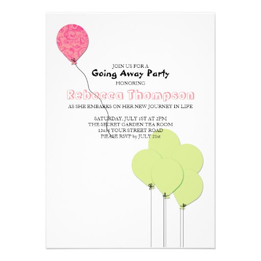 Pink and Green Balloons Going Away Party Invite
