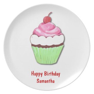 Pink and Green Birthday Cupcake Plate