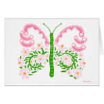 pink and green butterfly note card