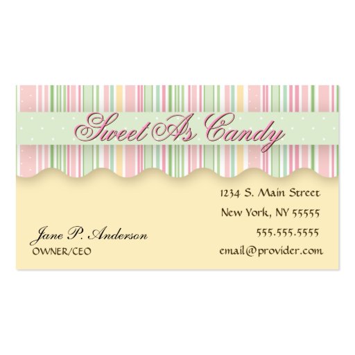 Pink and Green Candy Striped Business Card