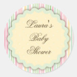Pink and Green Candy Striped Gift Label Round Stickers