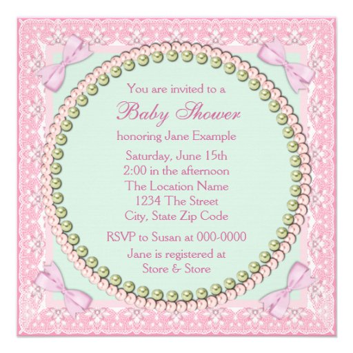 Pink and Green Carriage Baby Shower Personalized Announcements