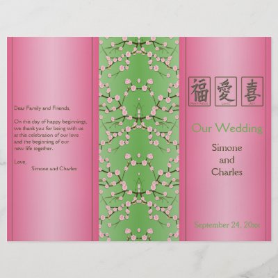 Pink  Green Wedding Programs on Pink And Green Cherry Blossoms Wedding Program Flyers From Zazzle Com