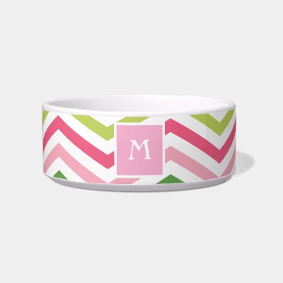 Pink and Green Chevron | Monogram Cat Dish Cat Food Bowls