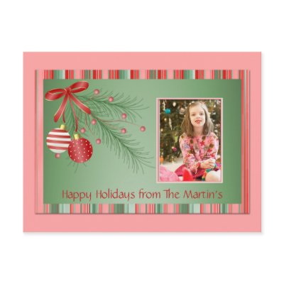 Pink and Green Christmas Photo Postcard by dmboyce
