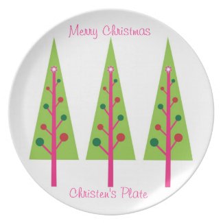 Pink and Green Christmas Tree Plate