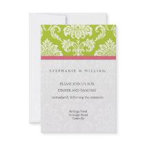 Pink and Green Damask Reception Card Custom Invite