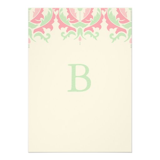 Pink and Green Damask Wedding Invitation