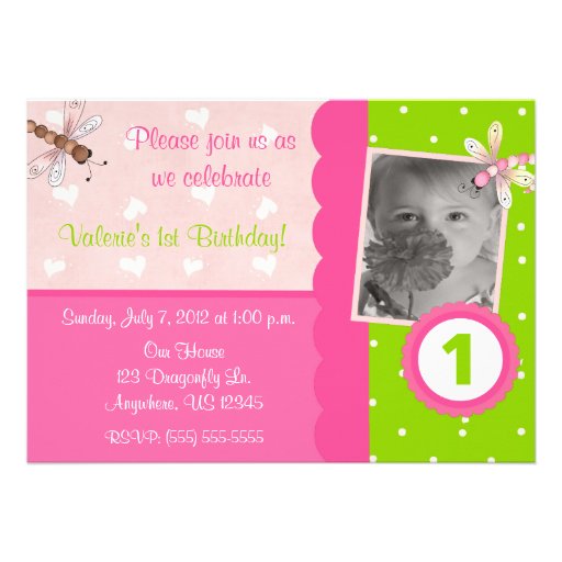 Pink and Green Dragonfly Girls Birthday Invitation