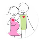 Pink and Green, Expecting Couple Round Stickers