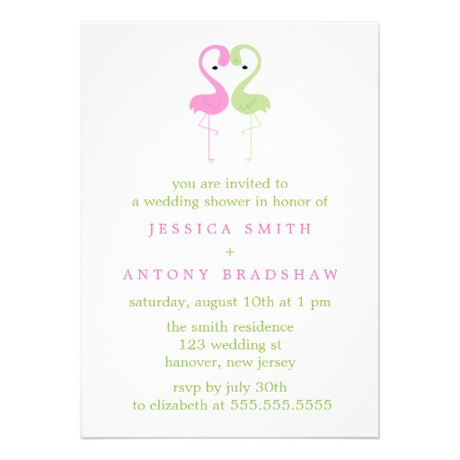 Pink and Green Flamingos Couples Wedding Shower Personalized Invitation