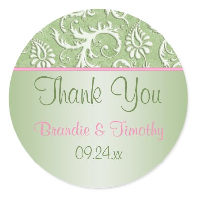 Pink and Green Floral Damask 1.5' Round Sticker