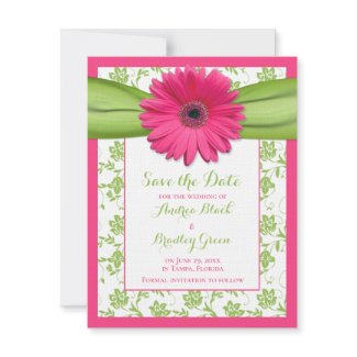 Pink and Green Floral Damask Save the Date Card invitation