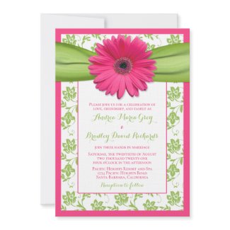 Pink and Green Floral Damask Wedding Invitation invitation